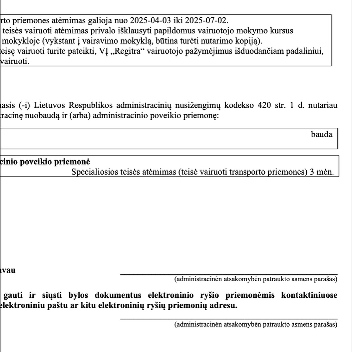 Teismo sprendimas – Lenkimas pažeidžiant ženklą Nr. 325: teisena nutra, psl. 2