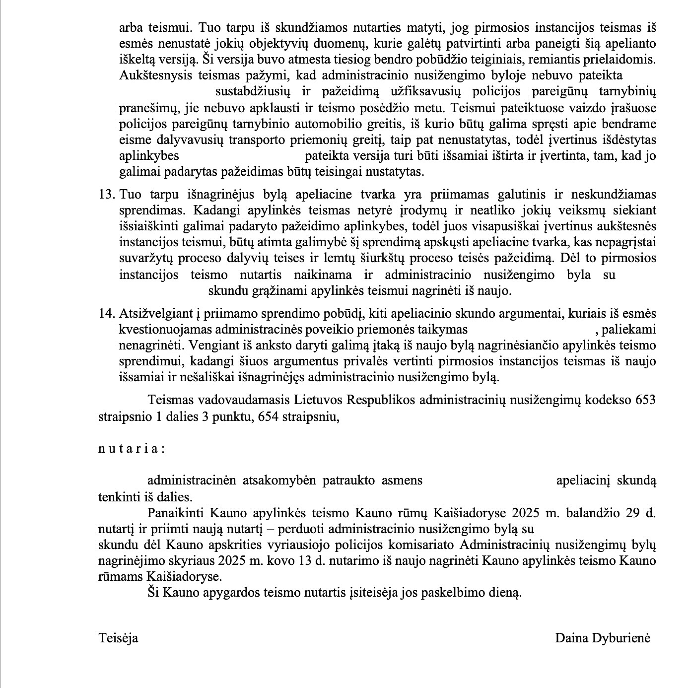 Teismo sprendimas – Lenkimas pažeidžiant ženklą Nr. 325: teisena nutra, psl. 6