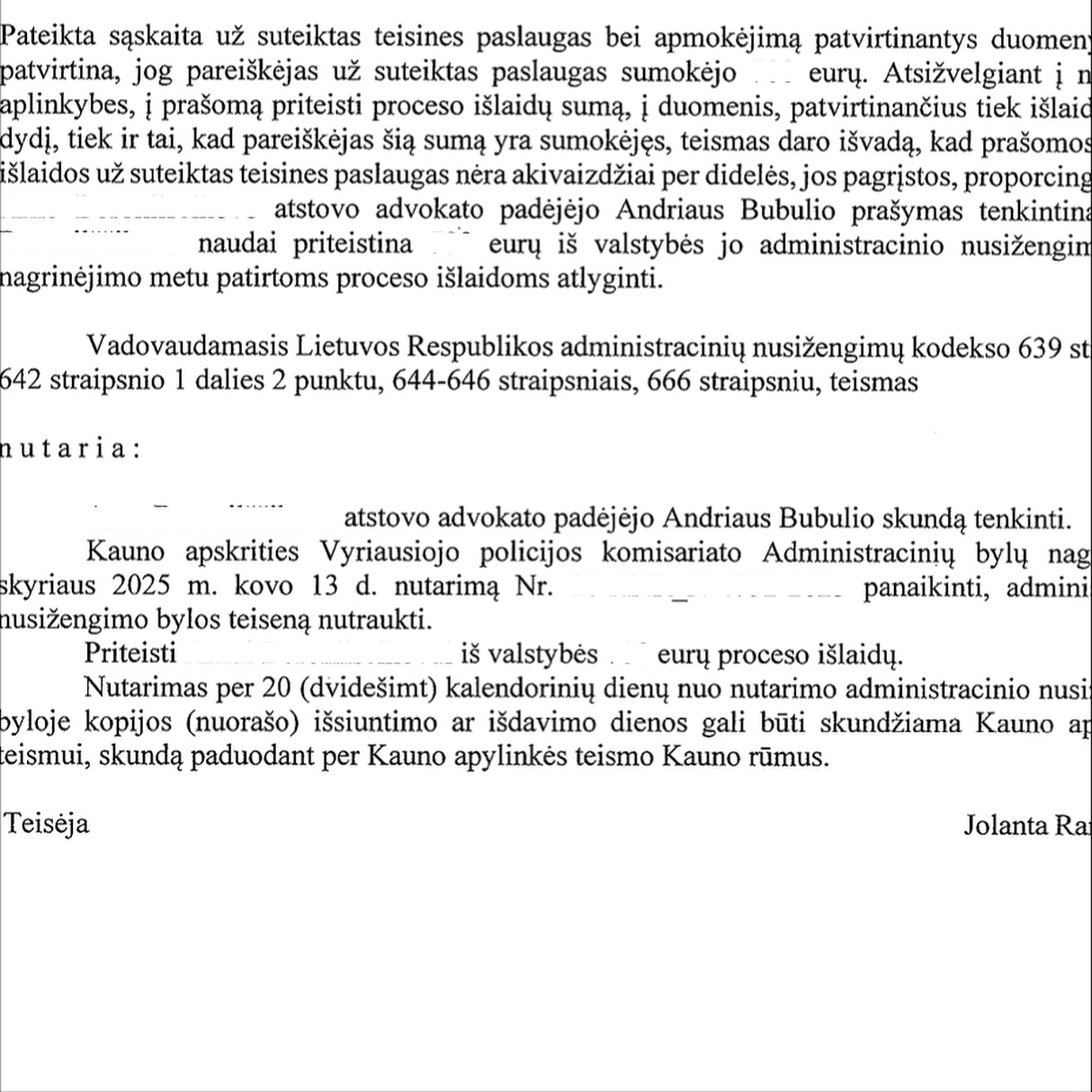 Teismo sprendimas – Lenkimas pažeidžiant ženklą Nr. 325: teisena nutra, psl. 8