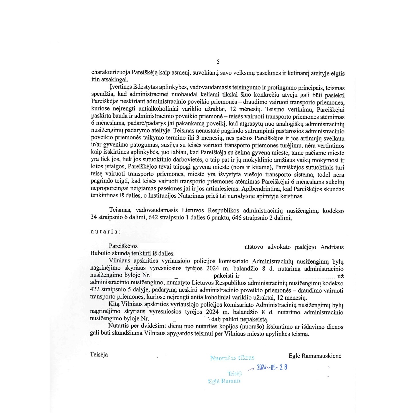 Teismo sprendimas – Neblaivumas 0,62 ‰: antialkoholinio variklio užrak, psl. 4