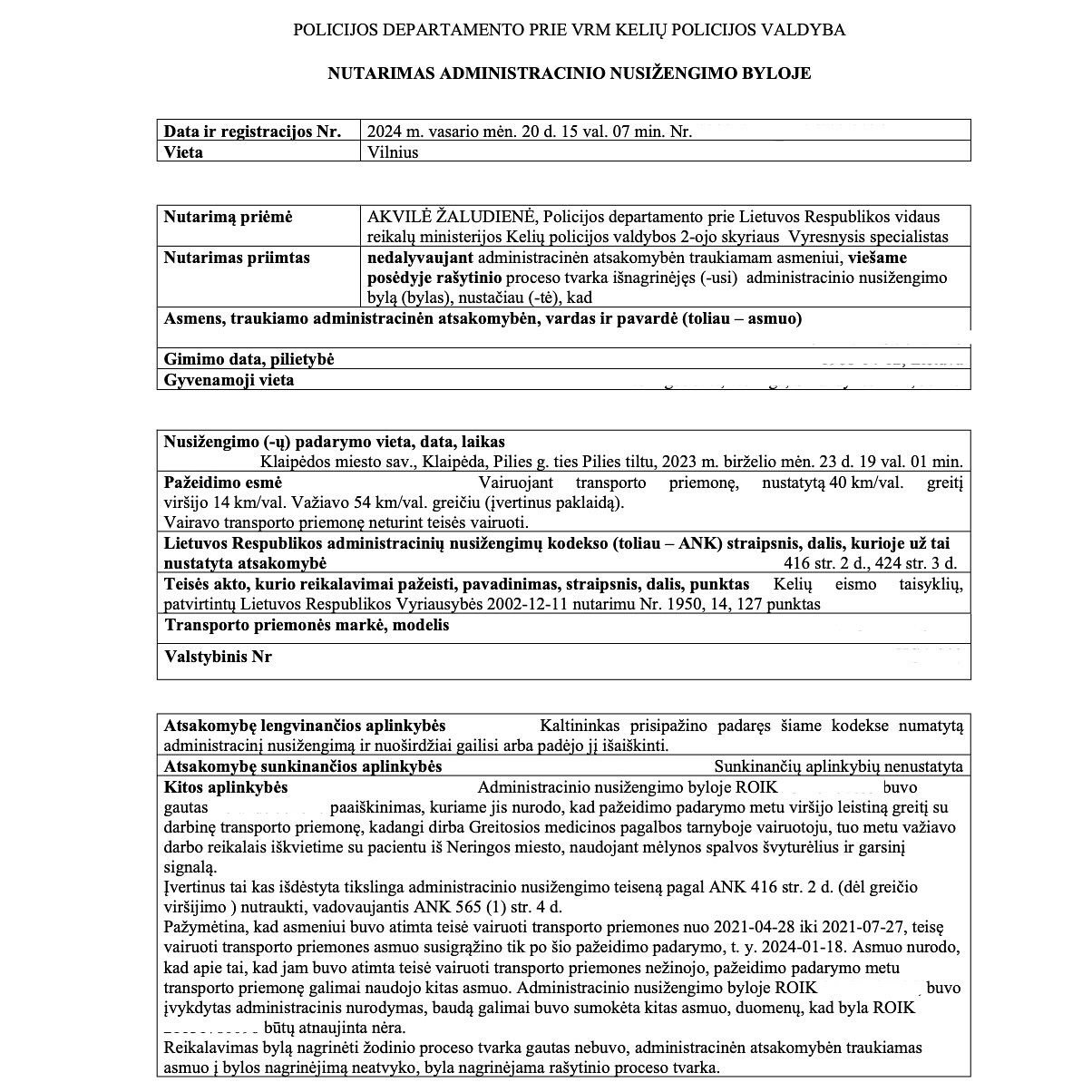 Teismo sprendimas – Vairavimas be teisės: nutarimas panaikintas, admin, psl. 1