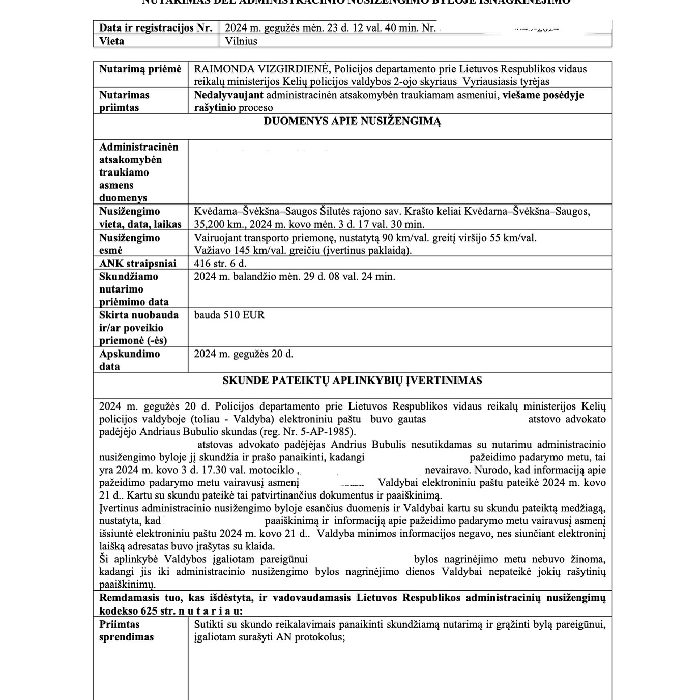 Teismo sprendimas – Greičio viršijimas 55 km/val: nutarimas panaikinta, psl. 3