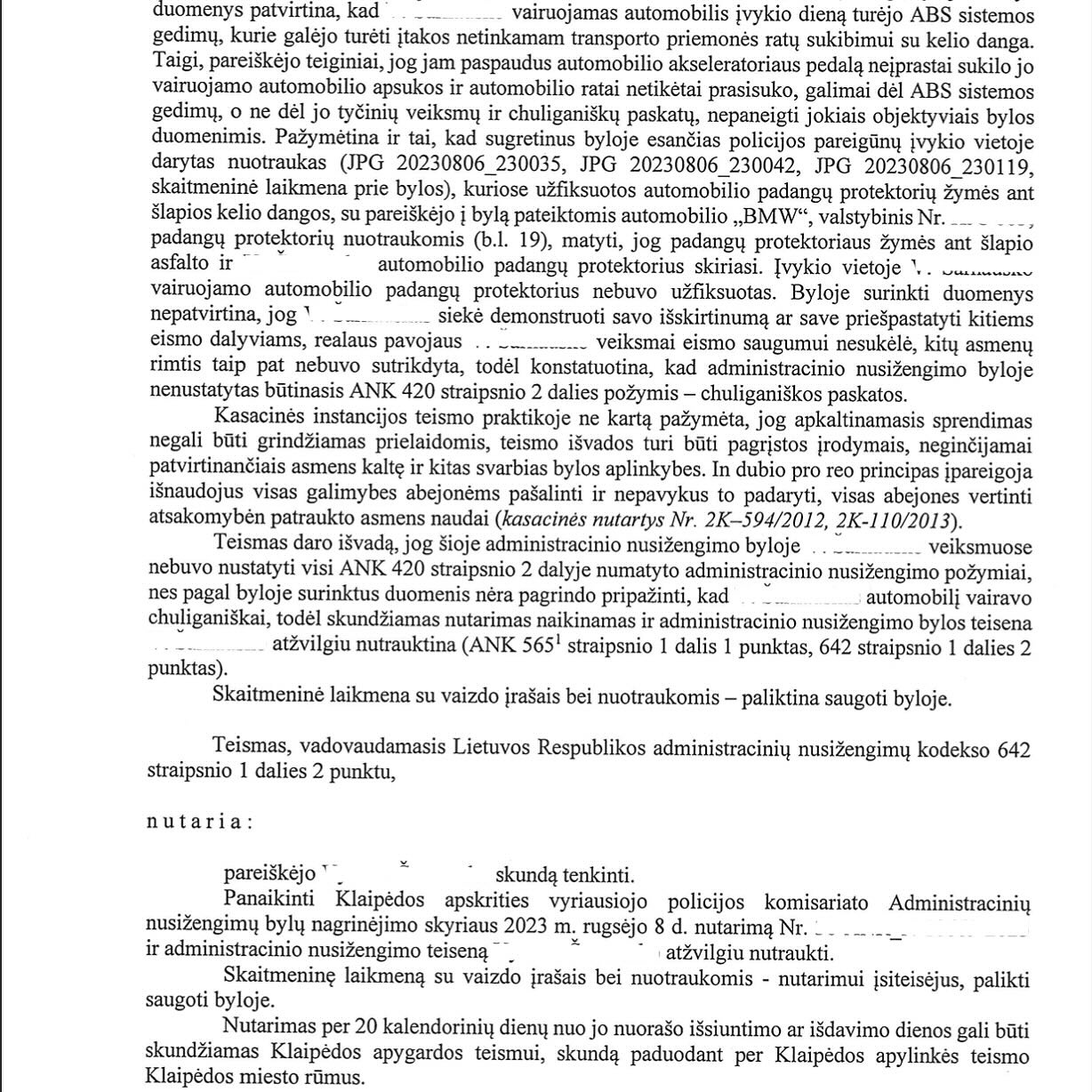 Teismo sprendimas – Chuliganiškas vairavimas: panaikintas 15 mėn. atėm, psl. 3