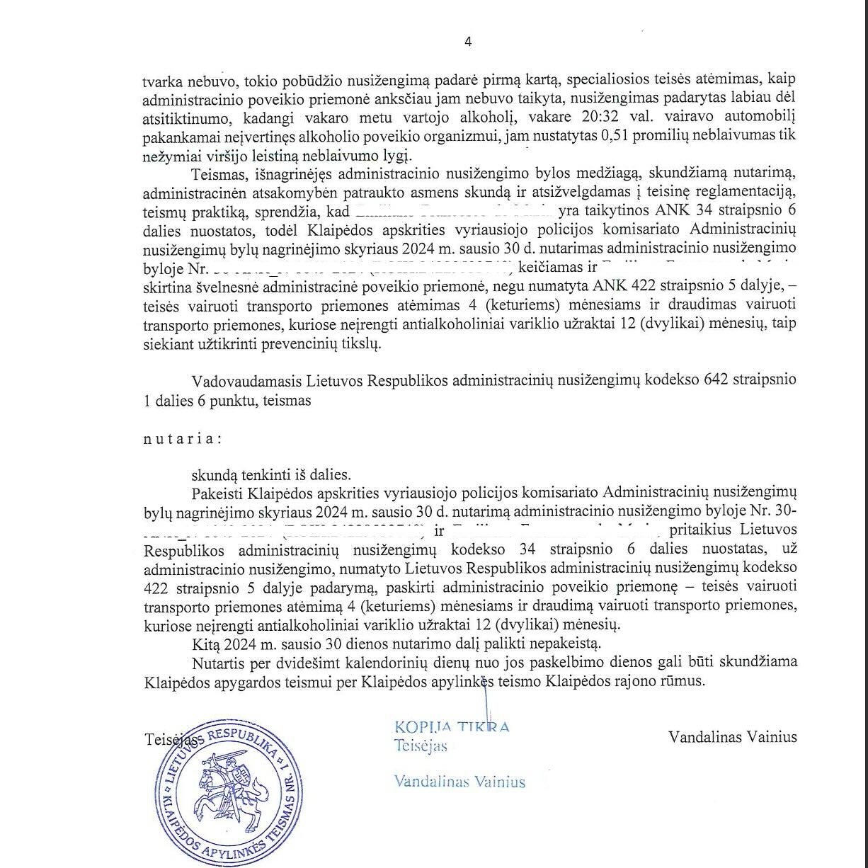 Teismo sprendimas – Neblaivumas 0,51 ‰: teisės vairuoti atėmimas sutru, psl. 3