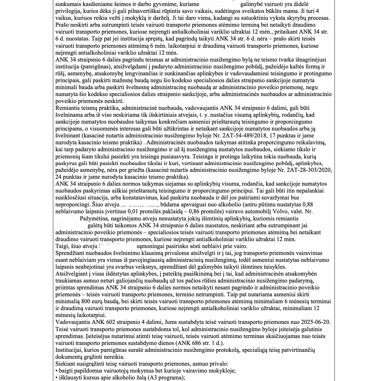 Teismo sprendimas – Neblaivumas 0,88 ‰: teisės vairuoti atėmimas sutru, psl. 2