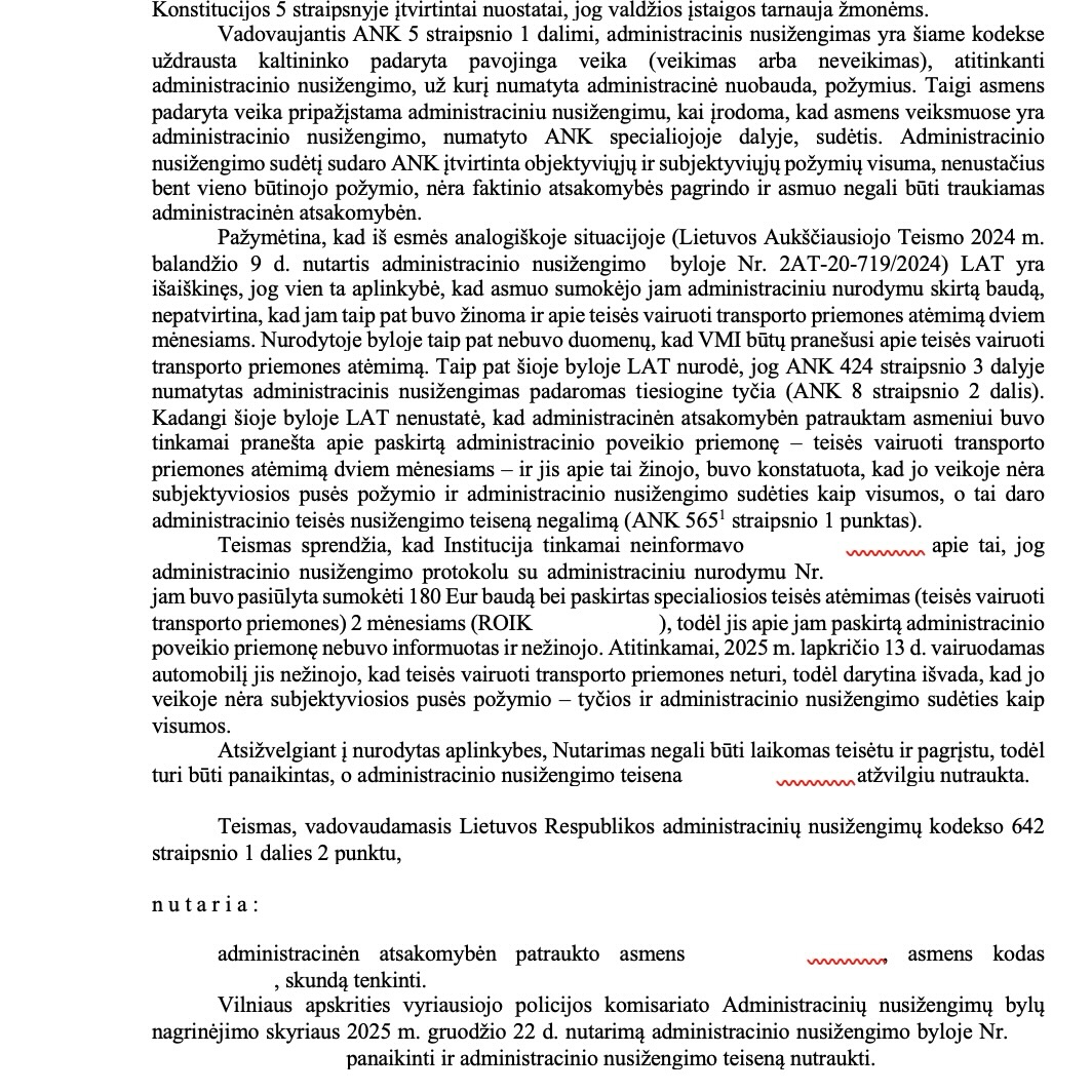 Teismo sprendimas – Vairavimas atimtos teisės metu: teisena nutraukta,, psl. 4