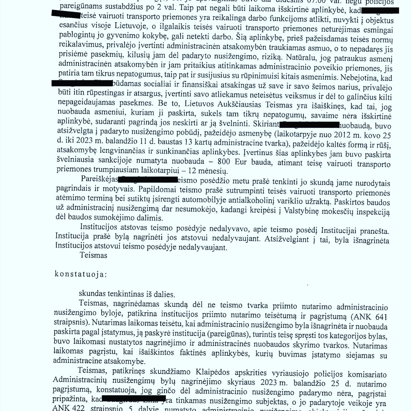 Teismo sprendimas – Neblaivumas: atėmimas sutrumpintas iki 3 mėn., tei, psl. 3