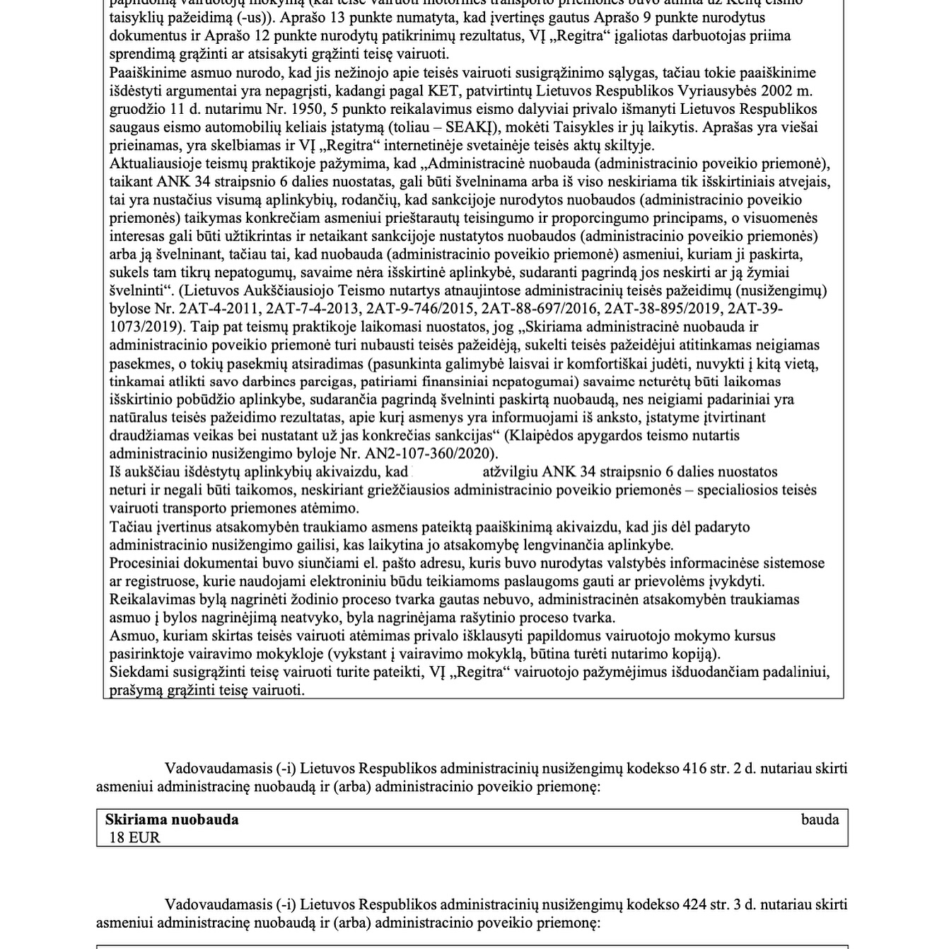 Teismo sprendimas – Greičio viršijimas ir vairavimas be teisės: atėmim, psl. 2