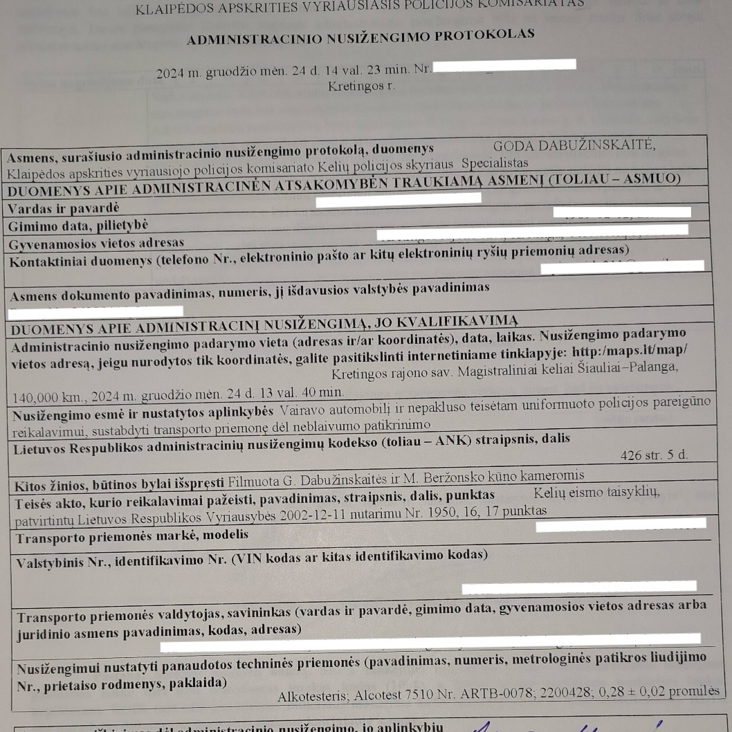 Teismo sprendimas – Neblaivumo patikrinimo vengimas (ANK 426 str.): ve, psl. 1