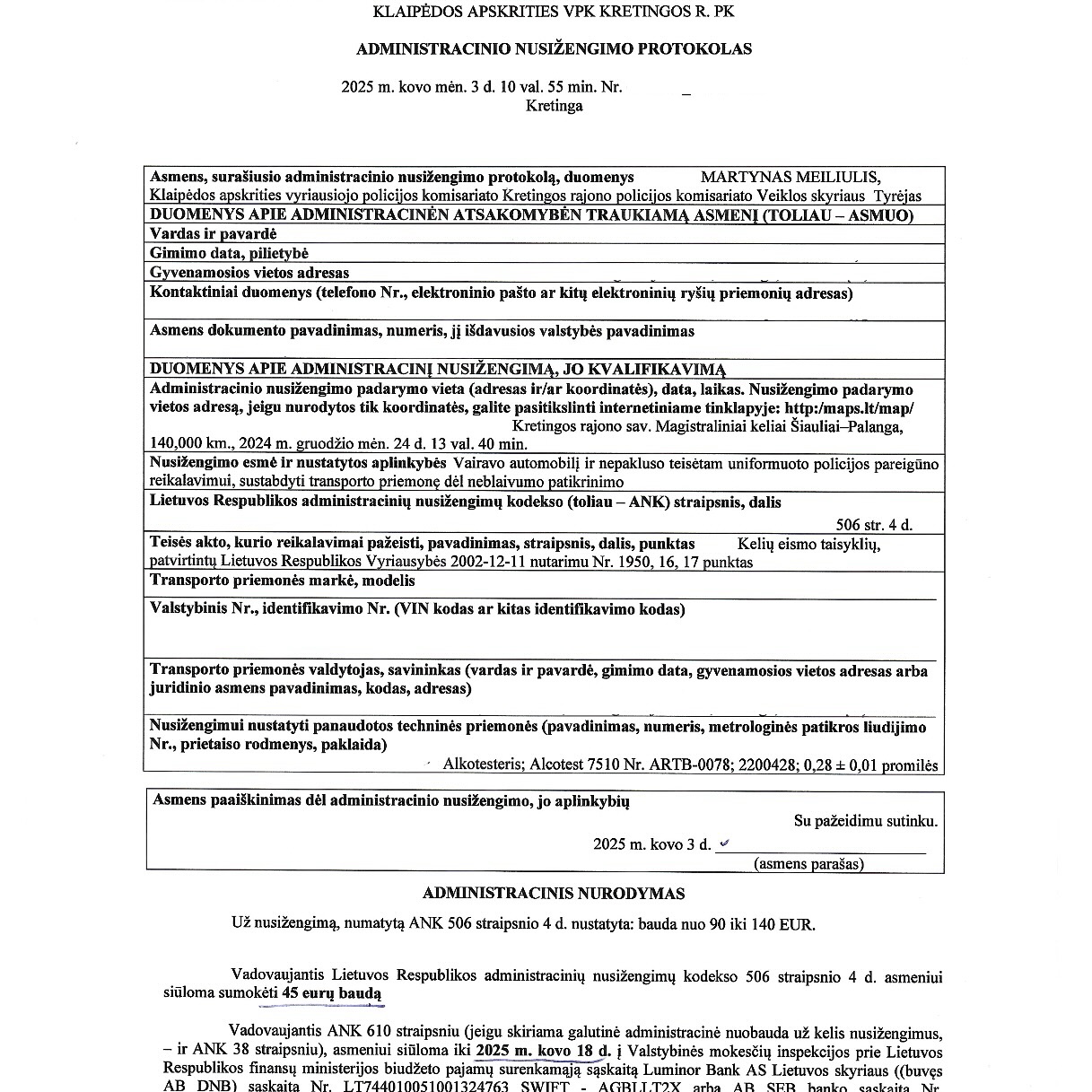 Teismo sprendimas – Neblaivumo patikrinimo vengimas (ANK 426 str.): ve, psl. 2