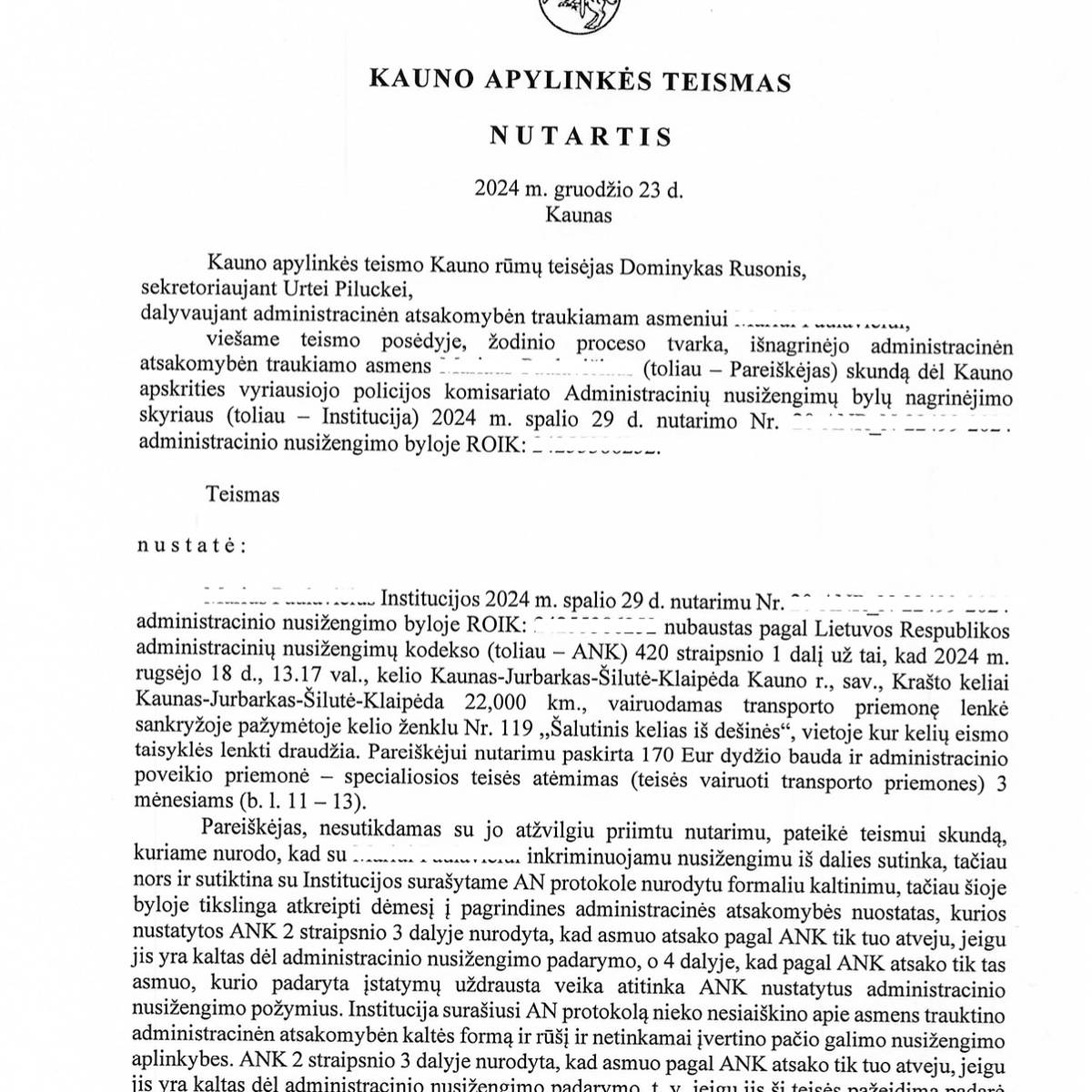 Teismo sprendimas – Lenkimas sankryžoje (ženklas Nr. 119): teisės vair, psl. 2
