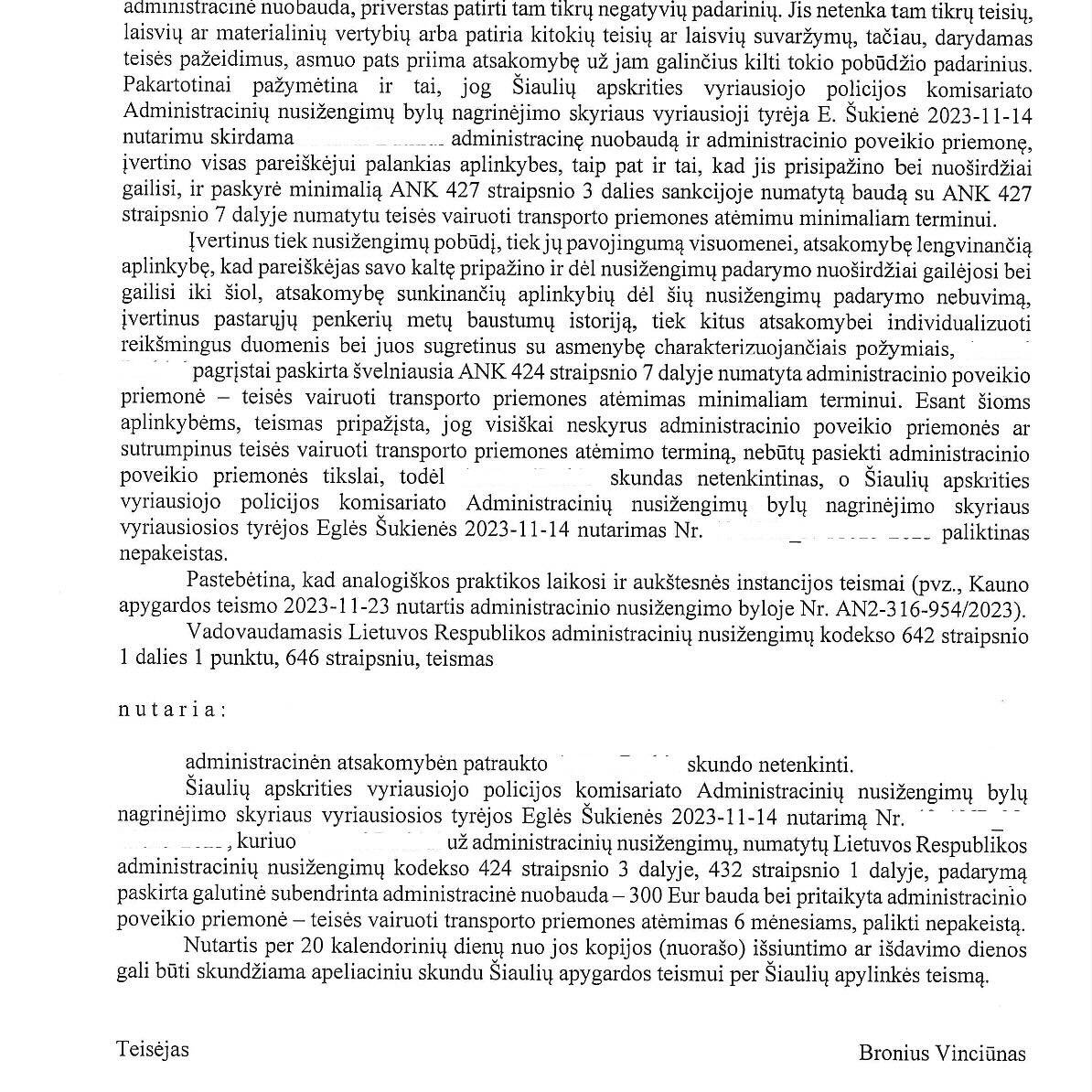 Teismo sprendimas – Vairavimas be teisės: apeliacine tvarka teisės vai, psl. 3