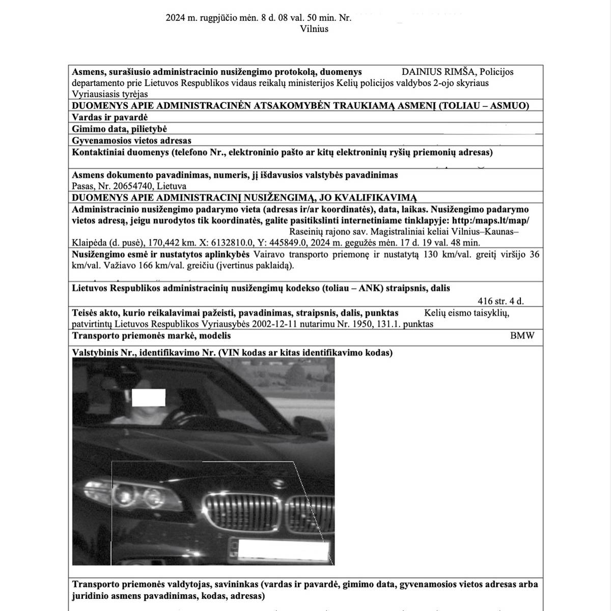 Teismo sprendimas – Greitis 166 km/val ir vairavimas be teisės: atėmim, psl. 4
